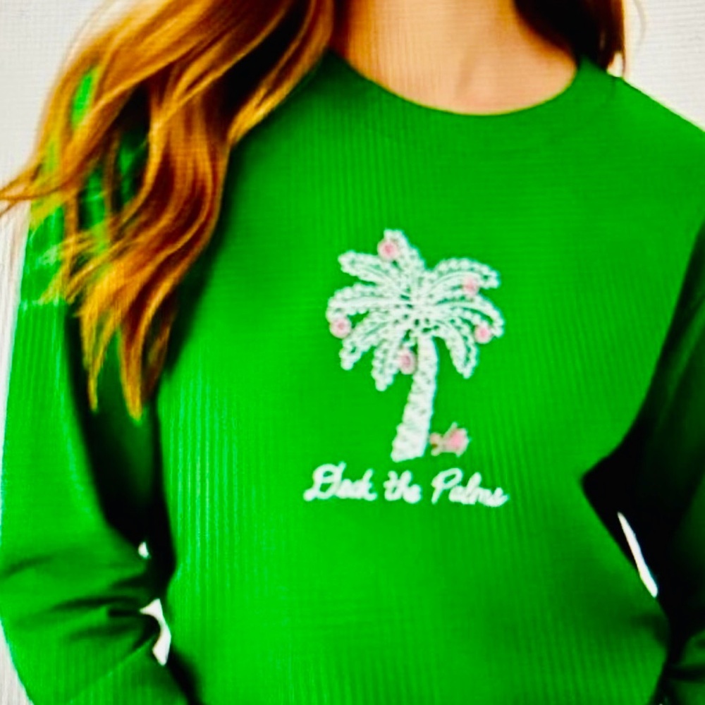 Lilly Pulitzer BEAUTIFUL Green Palm Graphic Women's Sweater